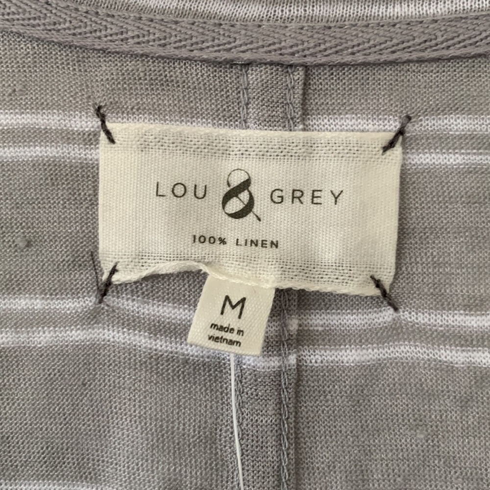NWT LOU & GREY White And Gray Stripes 100% Linen V-neck Short Sleeves Top Size M - Picture 3 of 15
